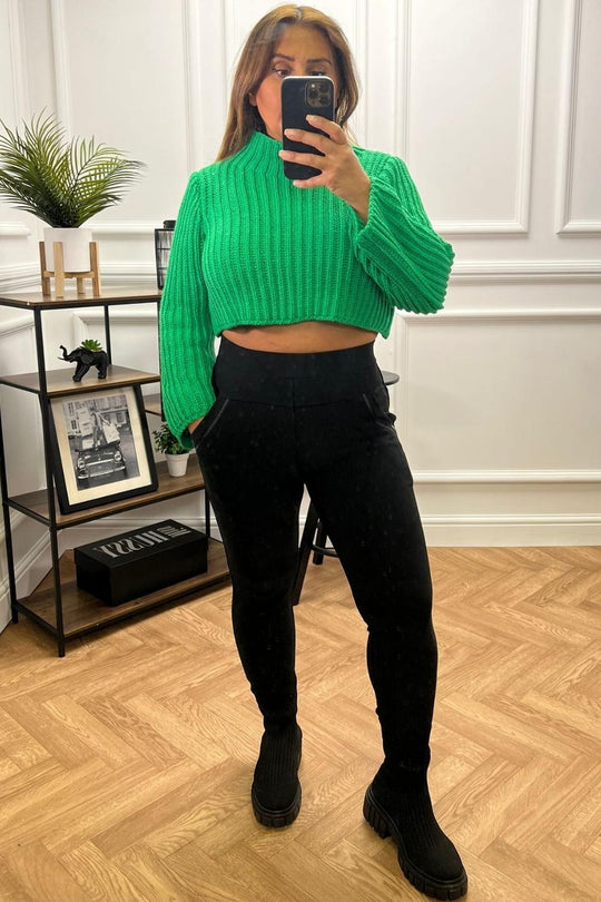 Cara Green Chunky Crop Knitted Jumper