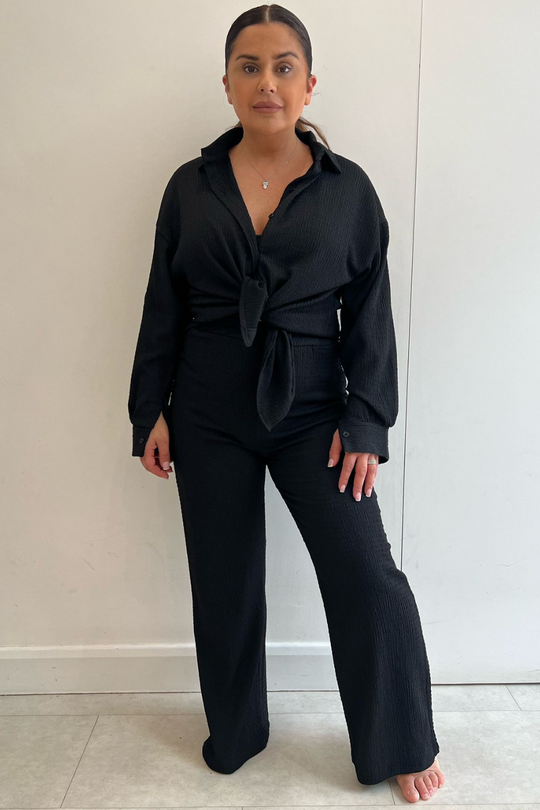 Lucy Black Crinkle Crepe Co-ord Shirt Trouser Set