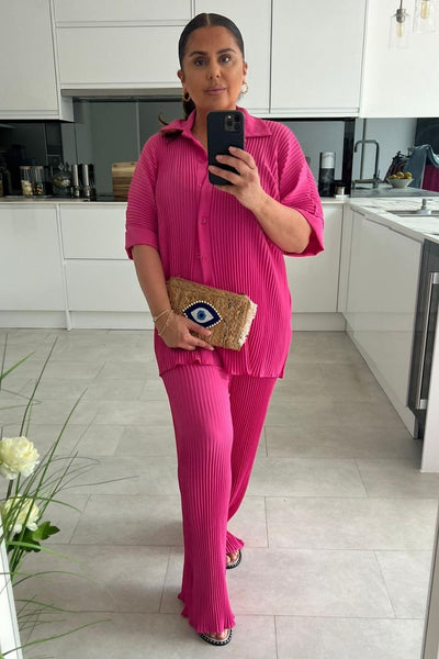 Zara Fuchsia Pink Pleated Shirt Co ord Set – Miss Hussy