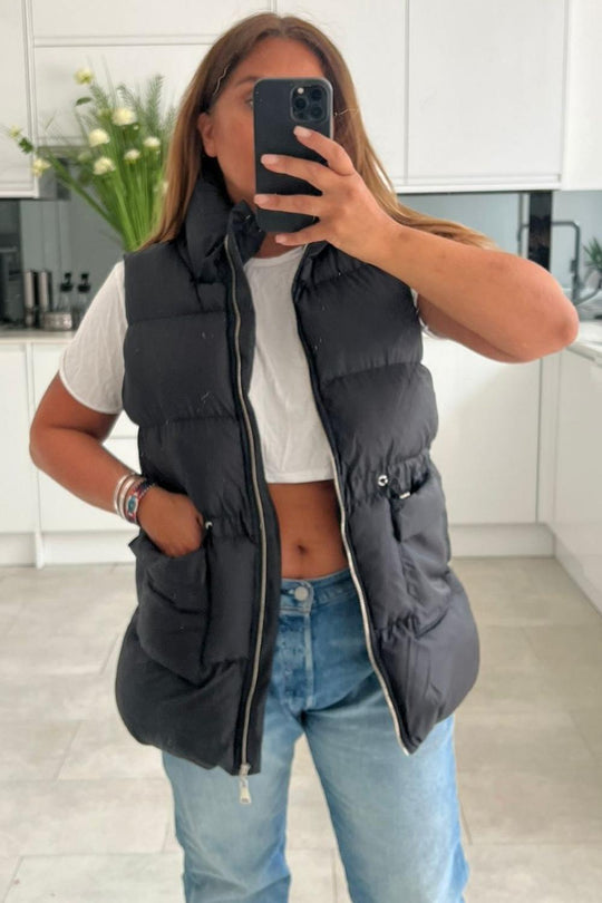 Bianca Black Sleeveless Padded Gilet