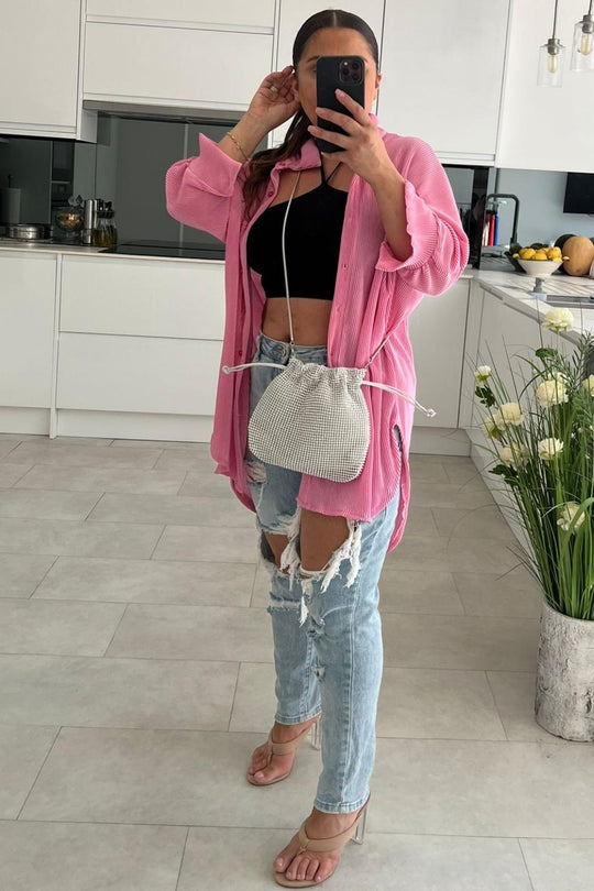 Delaney Silver Diamantes Duffle Clutch Bag