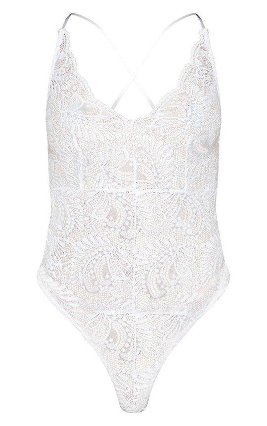 Kendra White Lace Cross Back Bodysuit