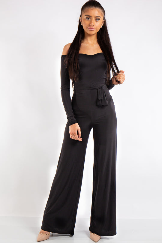 Sabrina Black Off Shoulder Bardot Jumpsuit