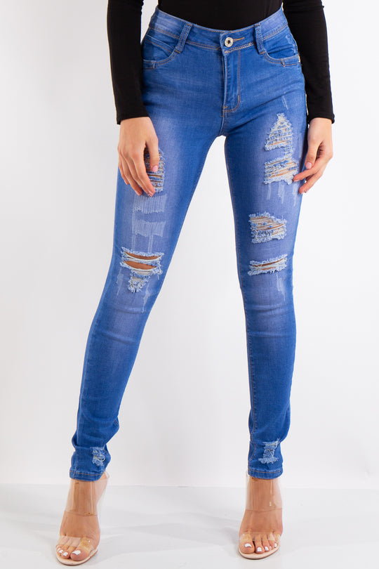 Gia Blue Denim Distressed Skinny Jeans