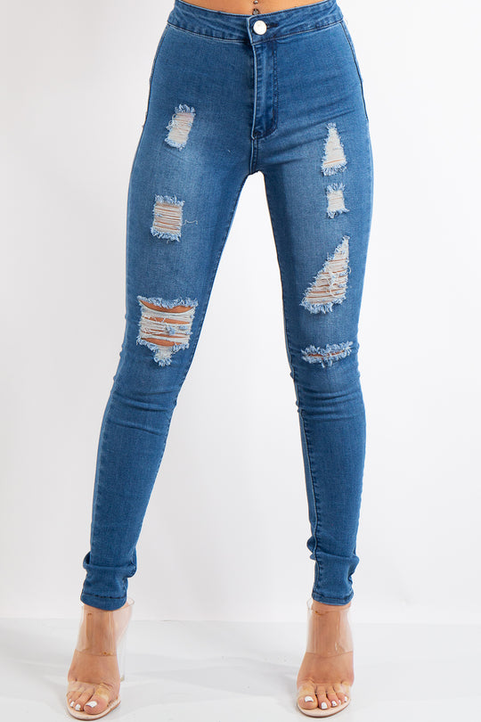 Kyla Blue Denim High Waist Distressed Jeans