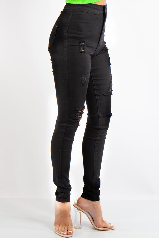 Kyla Black Denim High Waist Distressed Jeans