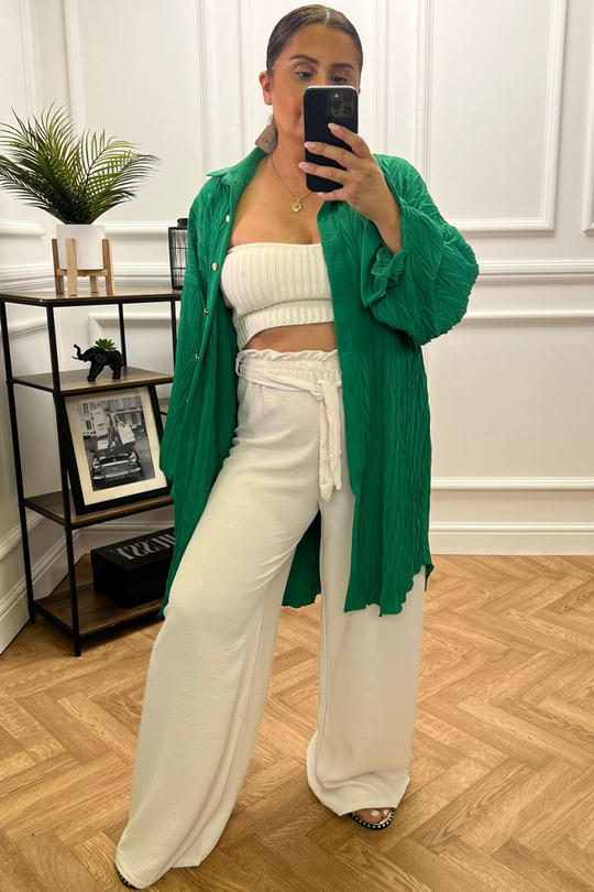 Veronica Green Crinkle Shirt Dress