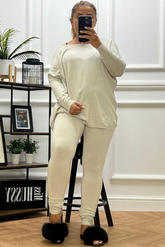 Jaylene Beige Fine Knit Loungewear Co-Ord