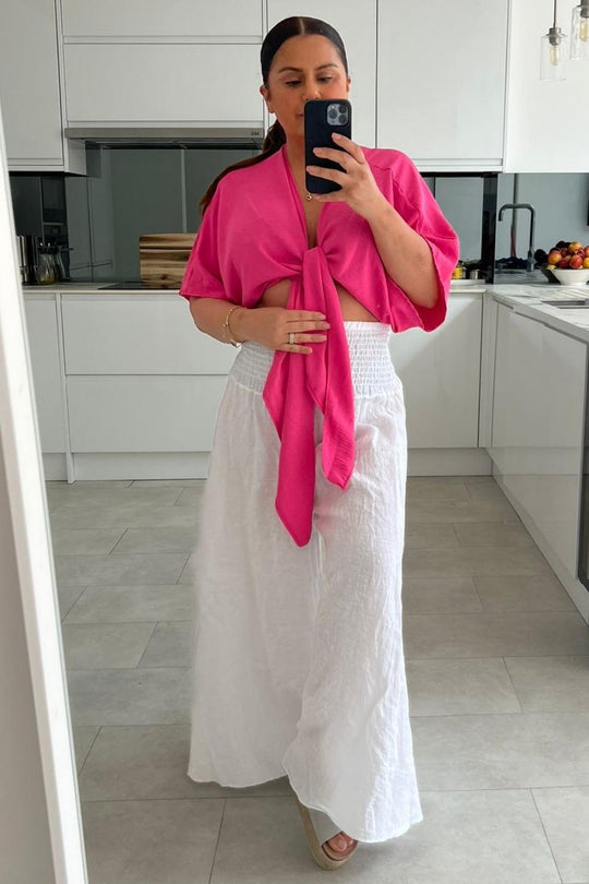 Amara Pink Cropped Tie Up Top