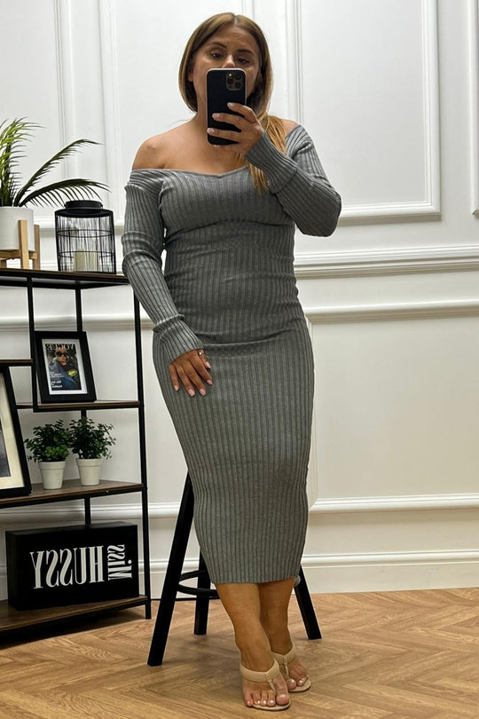 Azra Grey Rib Knit Dress