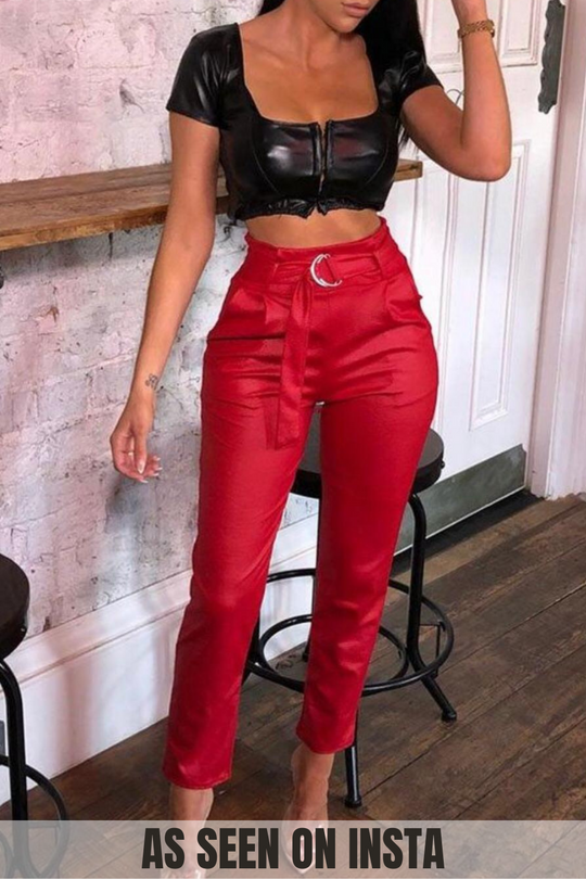 Skye Red Belted Tapered Trousers