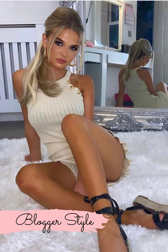 Isabela Stone Gold Button Racer Knit Co Ord Set