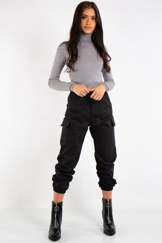 Kylie Grey Rib Knit Polo Turtle Neck Jumper