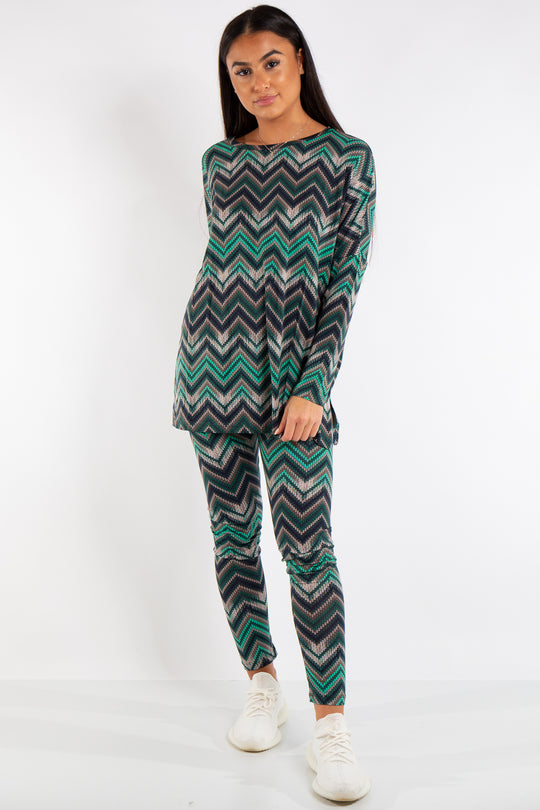 Victoria Green Zig Zag Viscose Loungewear