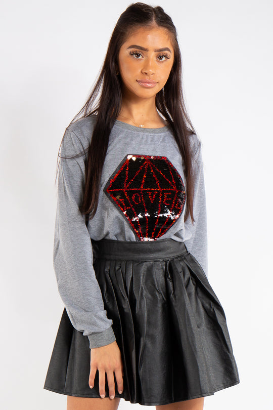 Caroline Grey Diamond sequin Love Sweatshirt Jumper