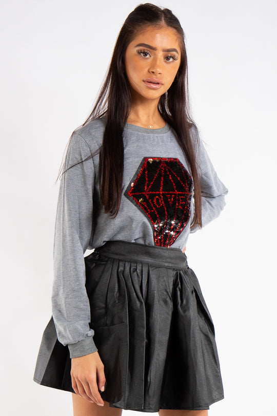 Samantha Black PU Leather Skater Skirt