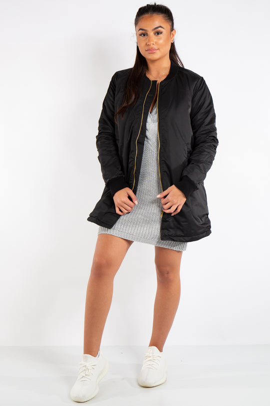 Scarlett Black Longline Straight Bomber Jacket