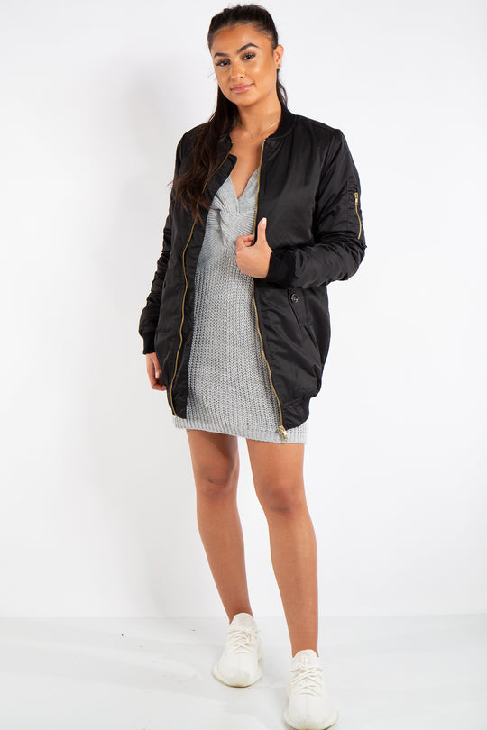 Madison Black Longline Bomber Jacket