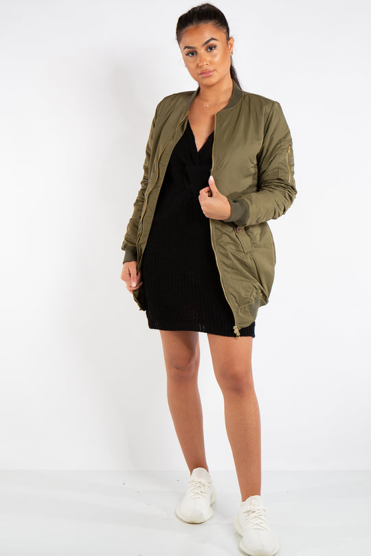Madison Khaki Longline Bomber Jacket