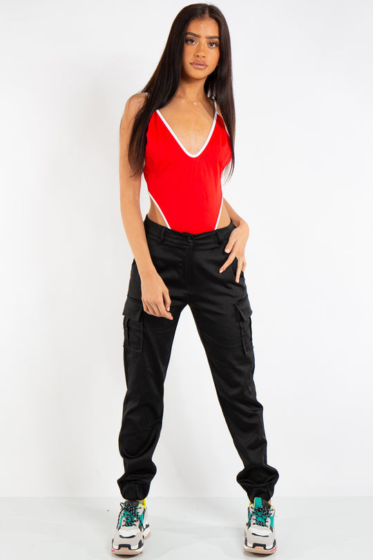 Melanie Red Light Fabric Piping Bodysuit