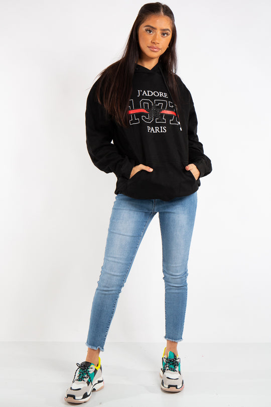 Nora Black J'Adore Slogan Hoodie