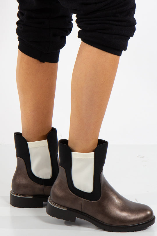 Talia Gun Metal Grey Contrast Chelsea Boots