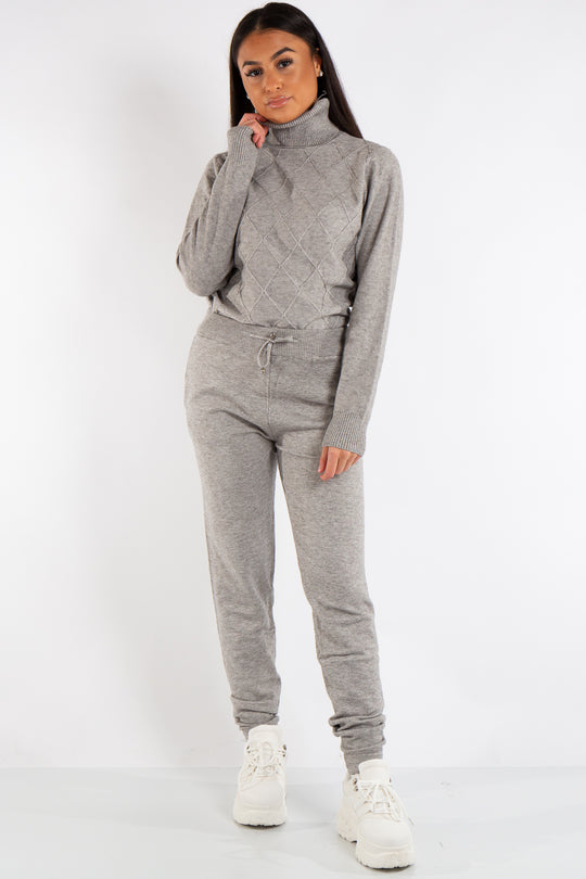 Lexi Grey Turtle Neck Diamond Design Loungewear Set