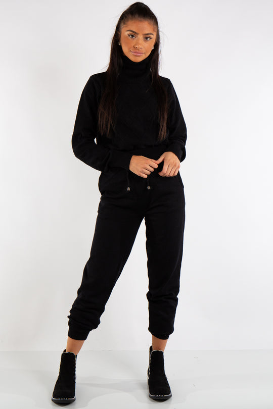 Lexi Black Turtle Neck Diamond Design Loungewear Set