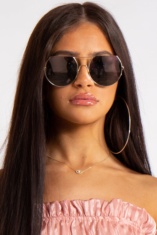 Jemma Rose Gold Circle Straight Brow Bar Sunglasses