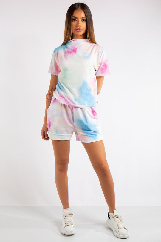 Jazlynn Bright Tie Dye High Neck Short Co-ord Set