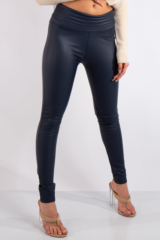 Athena Navy High Waist Faux Leather Skinny Leggings