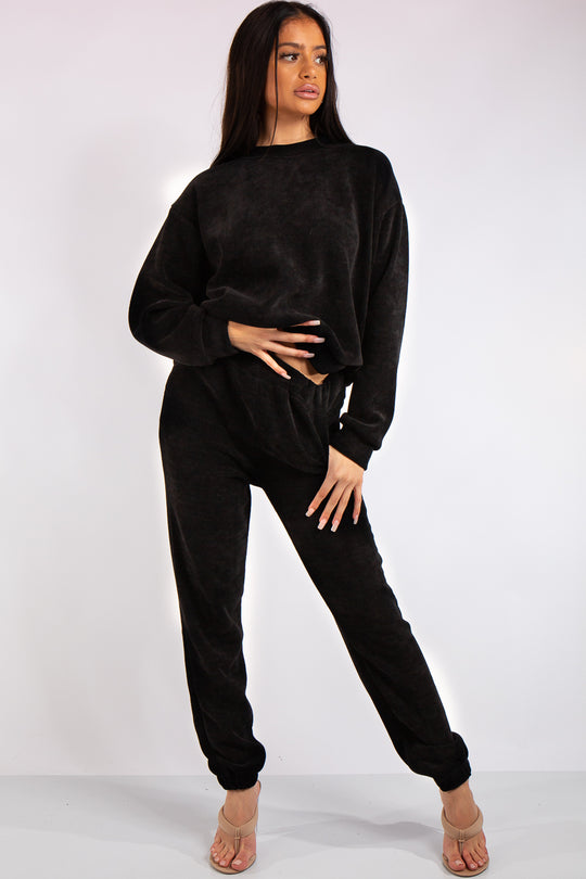 Charlotte Black Chenille Corduroy Tracksuit