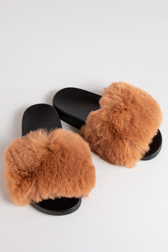 Natalie Camel Faux Fur Slider