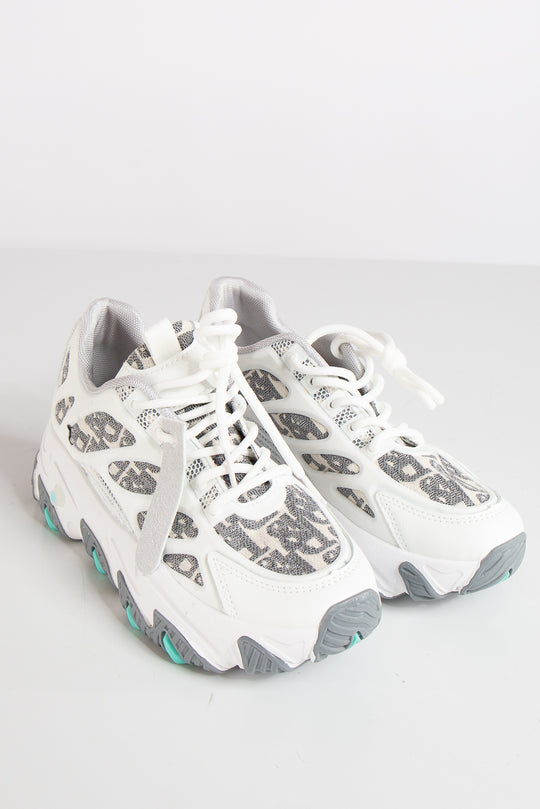 Mila White Designer Inspired Lace Up Chunky Trainers