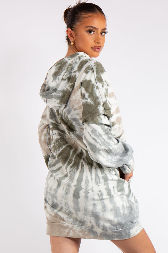 Tegan Khaki Tie Dye Oversized Longline Hoodie