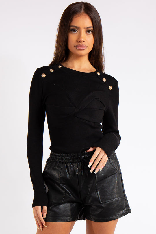 Courtney Black Knitted Button Bodysuit