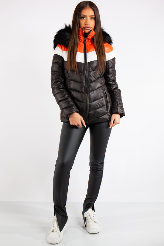 Spencer Red Contrast Panel Puffer Coat