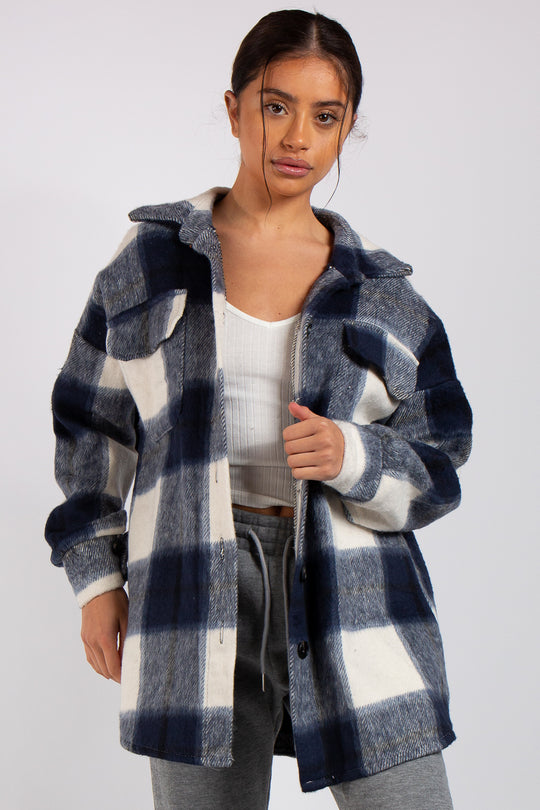 Tara Blue Longline Check Shacket