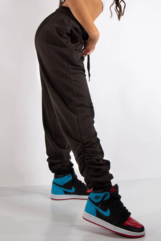 Aurelia Black Ruched Detailing Basic Joggers