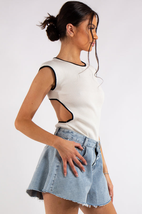 Klara White Backless Ribbed Bodysuit