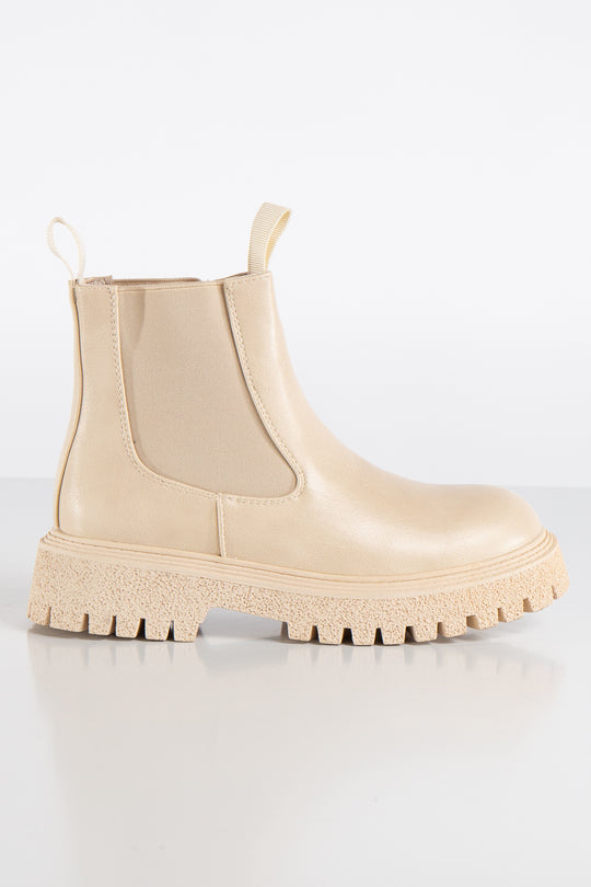 Ebene Beige Pu Chunky Sole Chelsea Ankle Boots