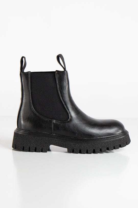 Ebene Black Pu Chunky Sole Chelsea Ankle Boots