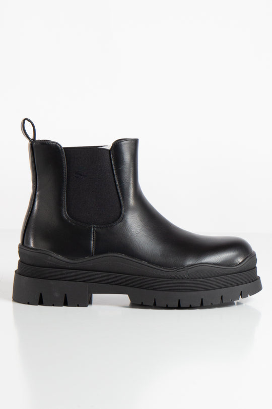 Coraline Black Vegan Leather Chunky Ankle Boots