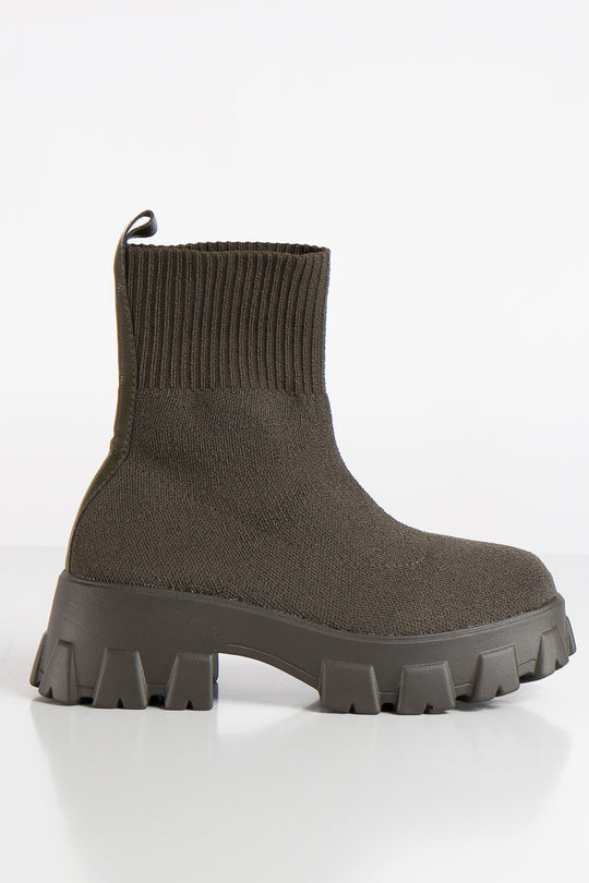 Pamela Khaki Sock Ankle Boots