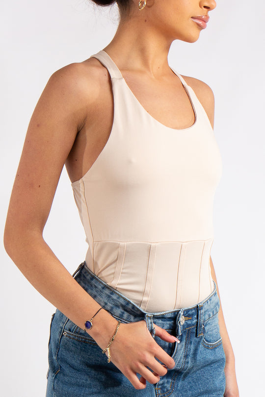 Jolene Beige Crossover Back Bodysuit
