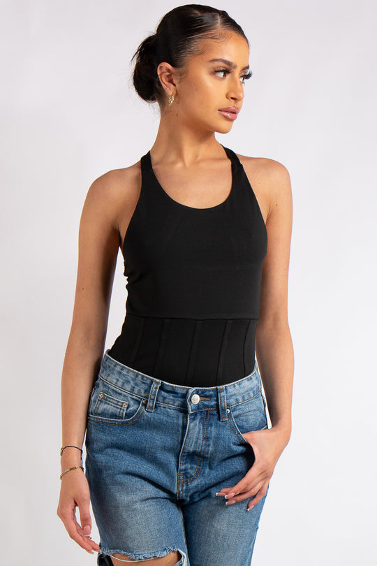Jolene Black Crossover Back Bodysuit