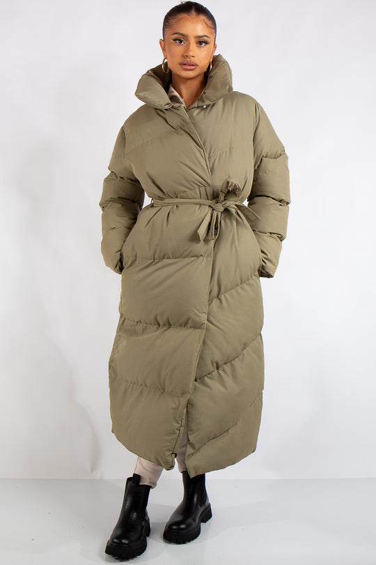 Jana Khaki Long Padded Duvet Puffer Coat