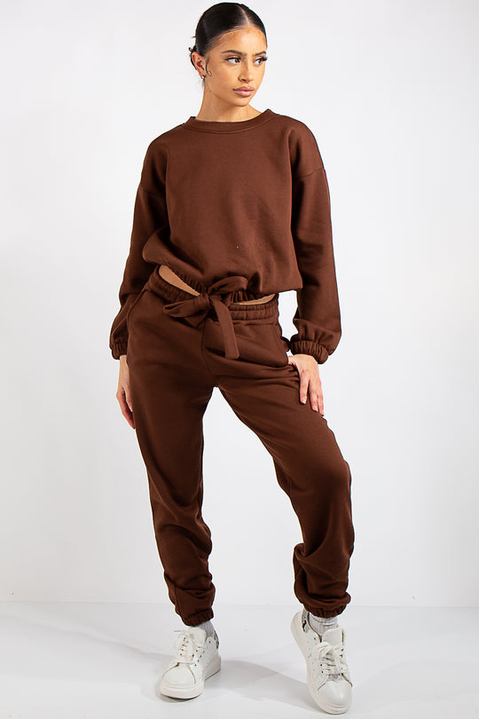 Kaia Brown Crop Tie up Tracksuit