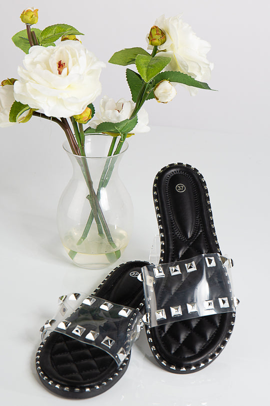 Daniela Black Stud Sliders