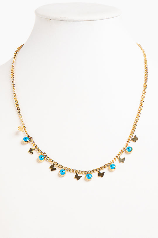 Maia Gold Butterfly Evil Eye Necklace